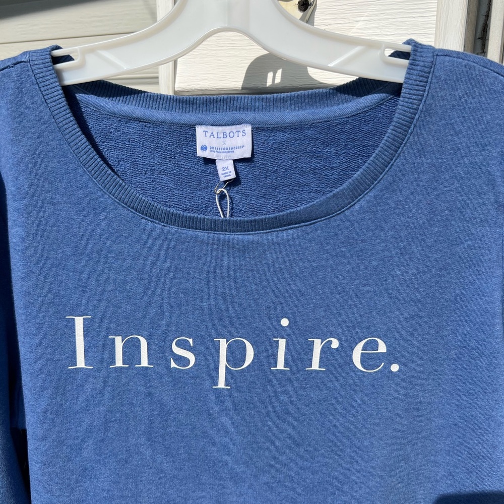 NWT Talbots Blue “Inspire” Long Fun Sleeve Sweatshirt - Picture 2 of 10